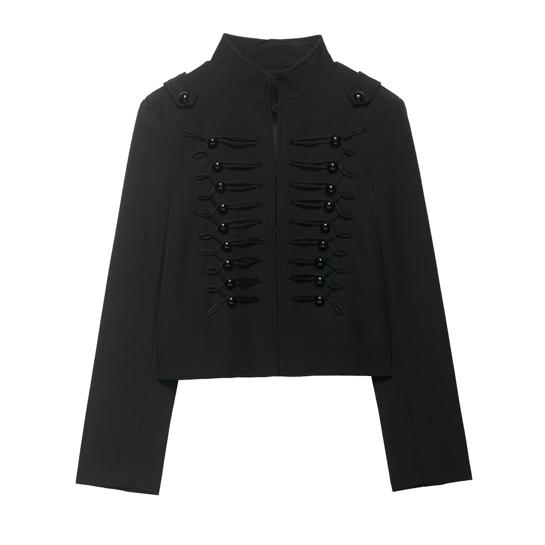 Damen Cropped Militärblazer mit Stehkragen und dekorativen Froschverschlüssen Echo Archiv