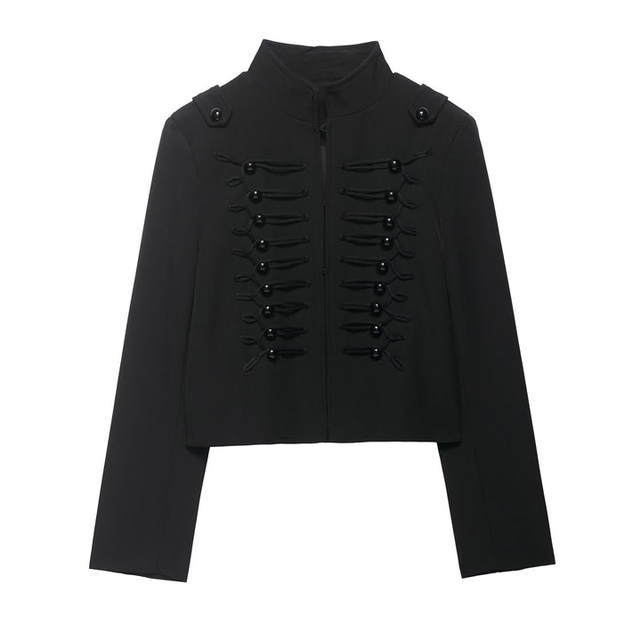 Damen Cropped Militärblazer mit Stehkragen und dekorativen Froschverschlüssen Echo Archiv