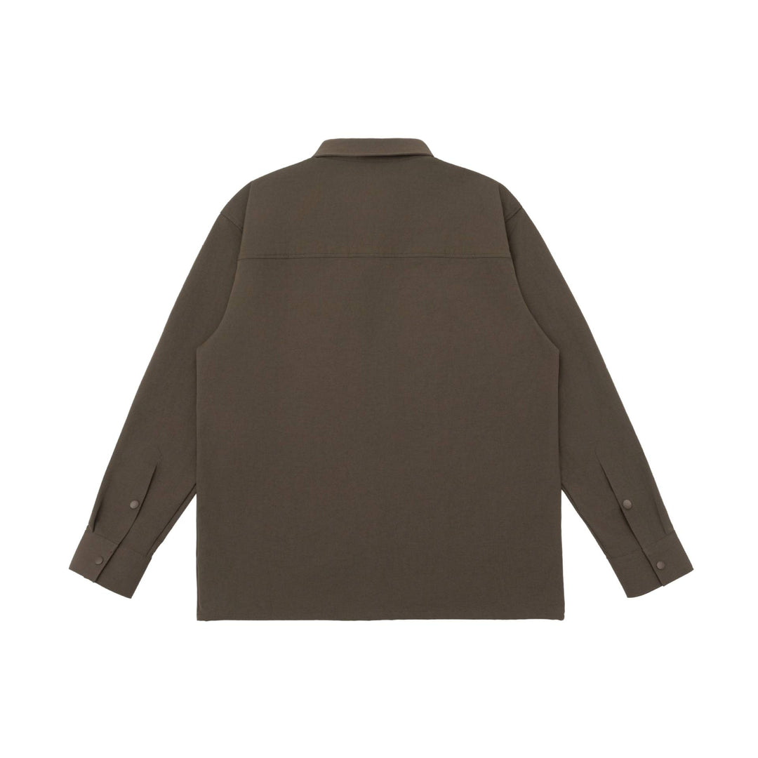 Unisex Oversize-Hemdjacke im Utility‑Style mit verdeckter Druckknopfleiste und diagonaler Reißverschlusstasche Echoarchiv