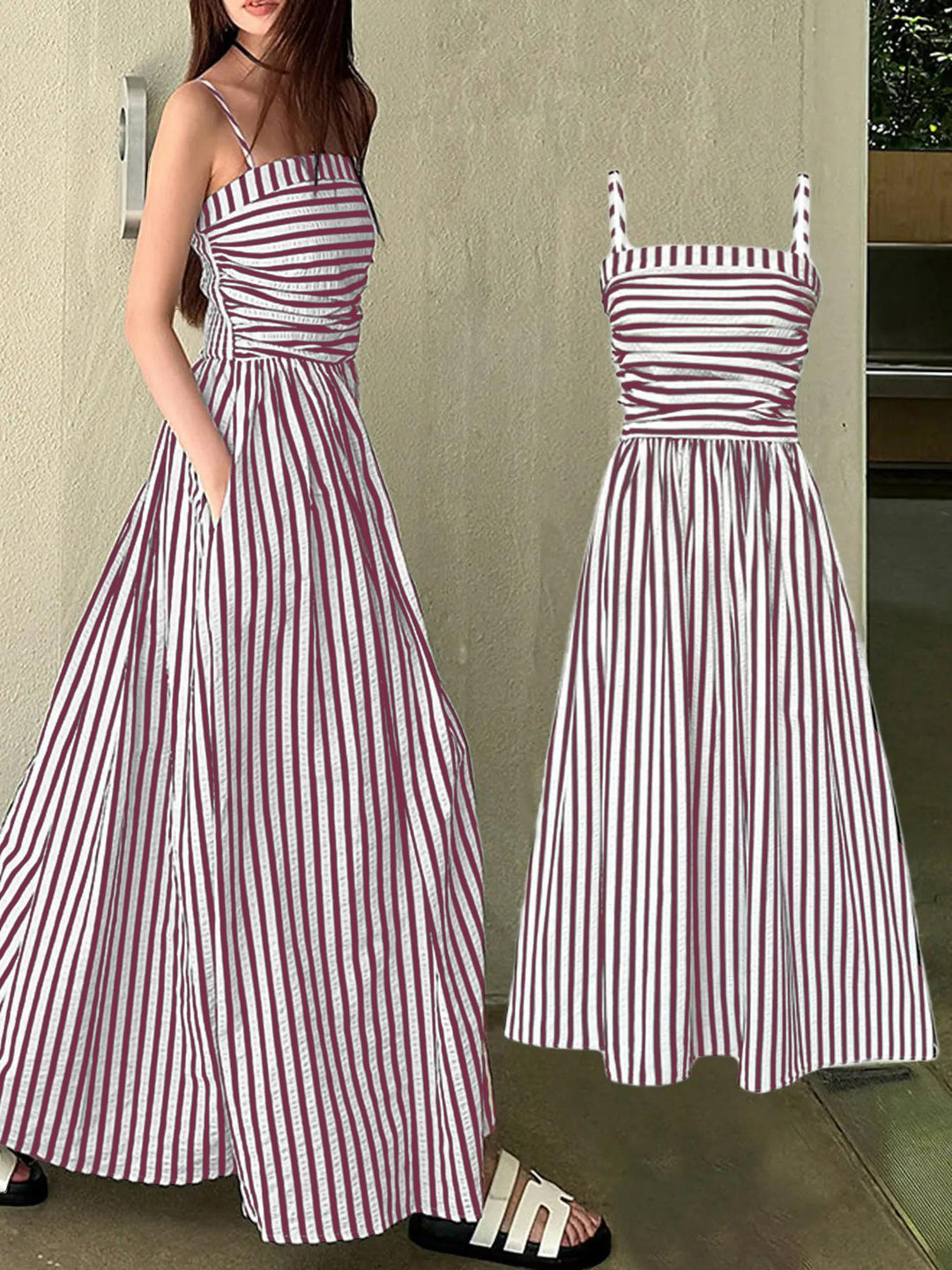 Damen Maxikleid mit schmalen Trägern und raffinierten Falten Echo Archiv