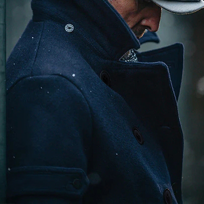 Herren Doppeltreihiger Wollmantel im Peacoat-Stil mit hohem Kragen Echoarchiv