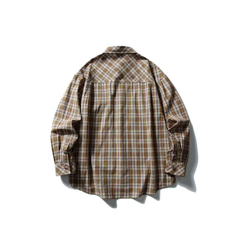 Unisex Oversize Kariertes Hemd mit Stehkragen, Brusttasche und gerundetem Saum Echoarchiv