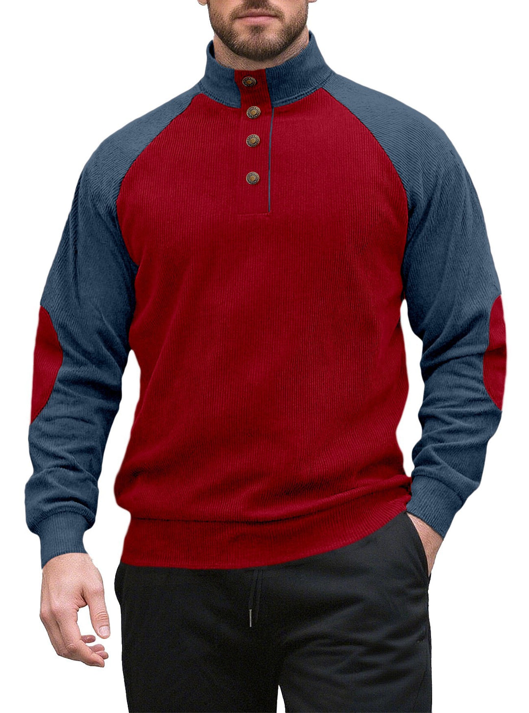 Herren Strickpullover mit modernem Stehkragen und Knopfleiste Echoarchiv