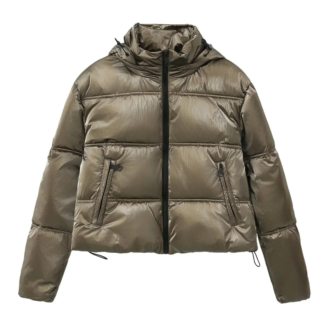 Damen nan cropped gesteppte Daunenoptik Jacke mit Kapuze und Tunnelzugsaum Echo Archiv