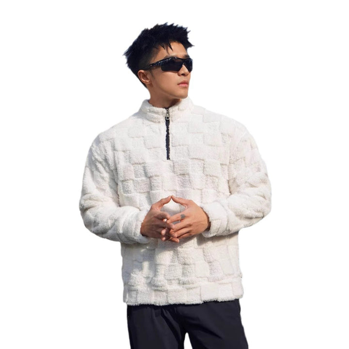 Herren Fleece-Pullover mit strukturierter Oberflächenstruktur und stehender Kragen Echoarchiv