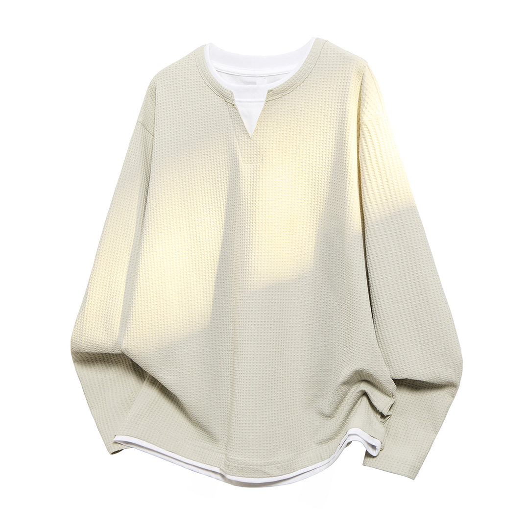 Herren Oversized Waffelstruktur-Sweatshirt mit V-Ausschnitt und Lagenoptik Echo Archiv