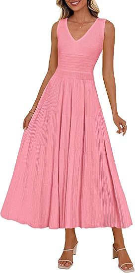 Damen Plisseekleid mit V-Ausschnitt und weitem Saum Echo Archiv