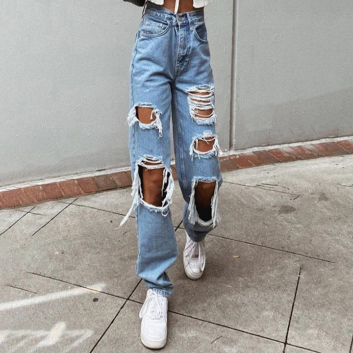 Damen lässige Destroyed Jeans mit weitem Bein Echo Archiv
