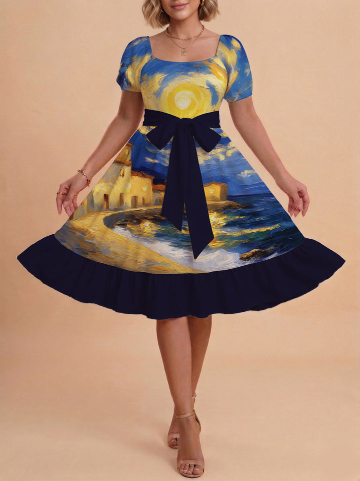 Damen schickes Glitzerkleid mit tailliertem Schnitt und Rüschensaum Echo Archiv