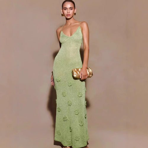 Damen Elegantes Maxikleid mit funkelnden Blütenapplikationen Echo Archiv