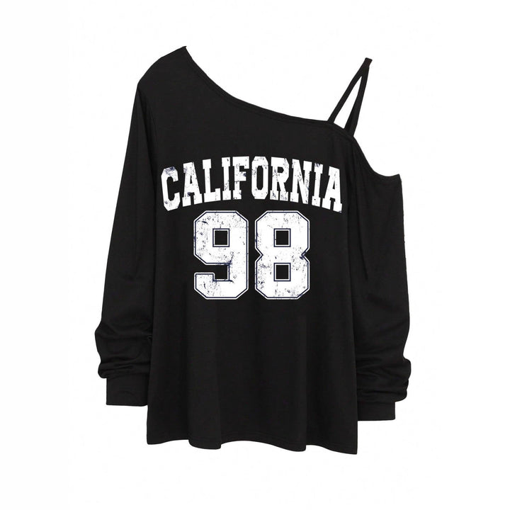 Damen lässiges One-Shoulder Sweatshirt mit Zierträgern und Vintage College-Print – Avérine