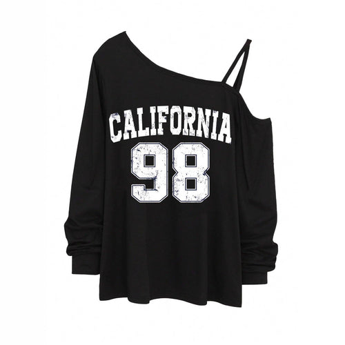 Damen lässiges One-Shoulder Sweatshirt mit Zierträgern und Vintage College-Print – Avérine