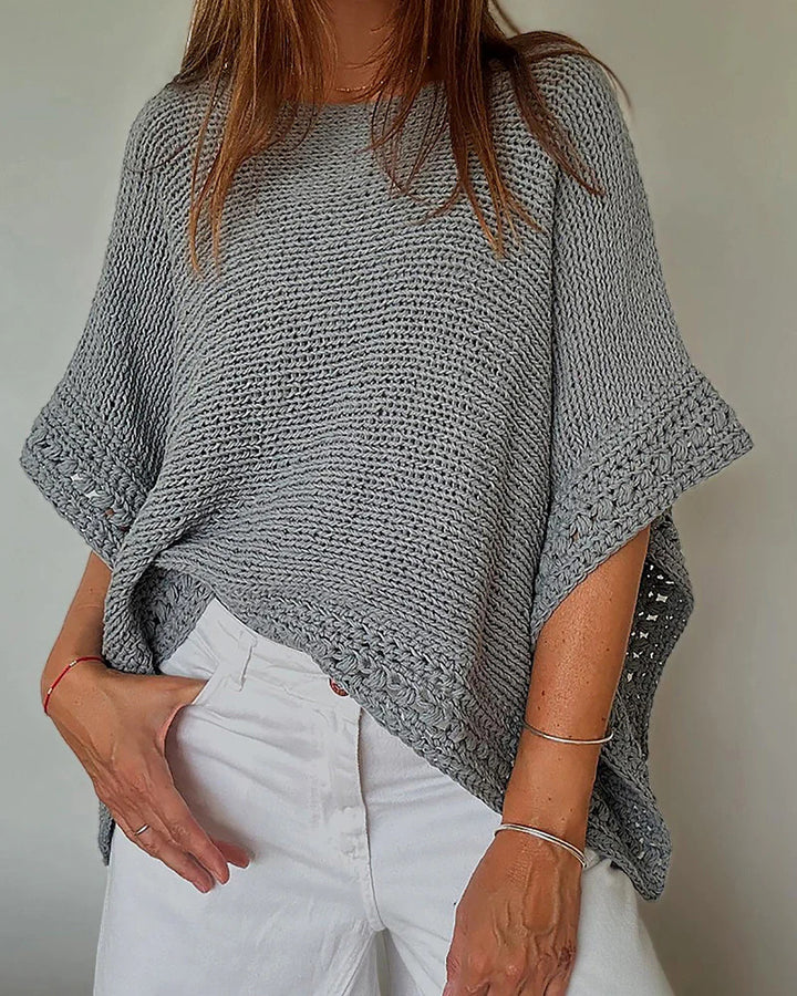 Damen Leichtes Oversize Strickponcho mit Häkelkante – Veloura