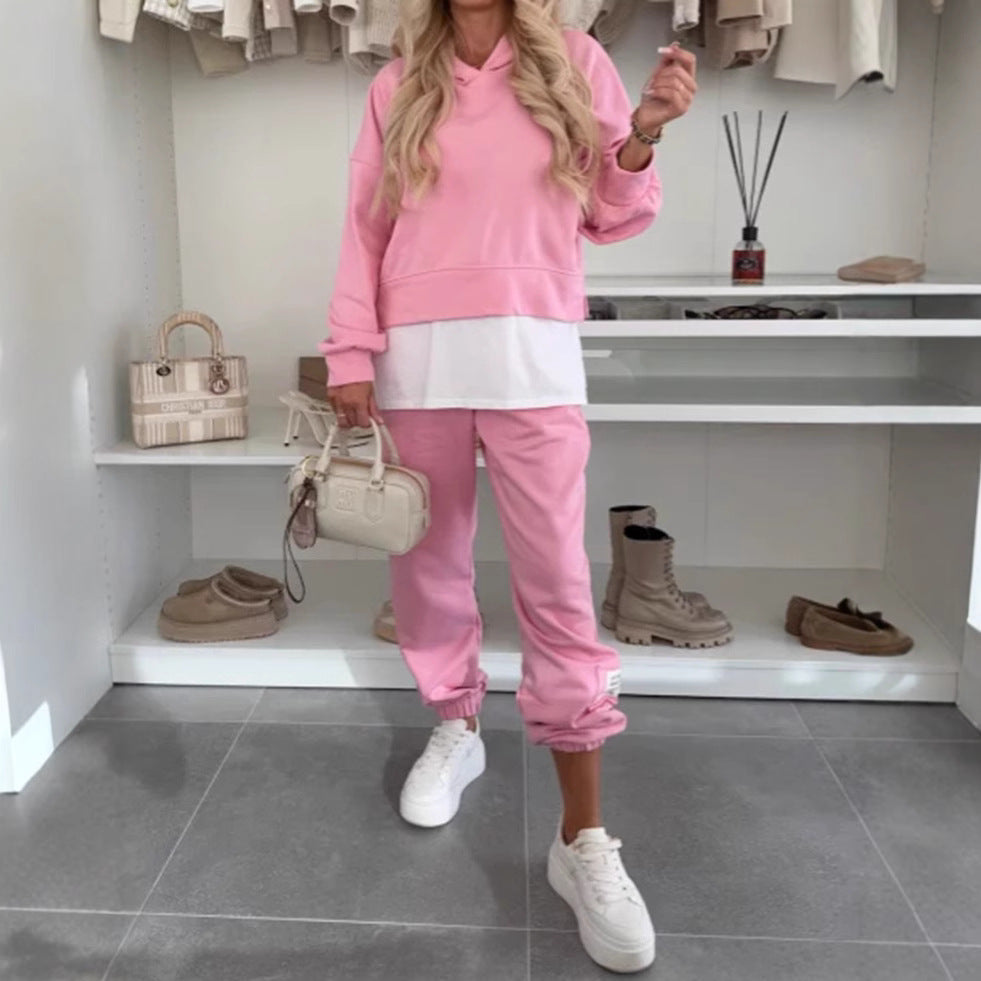 Damen nan kuscheliges kurzes Kapuzensweatshirt und Jogginghose-Set aus weicher Baumwollmischung Echo Archiv
