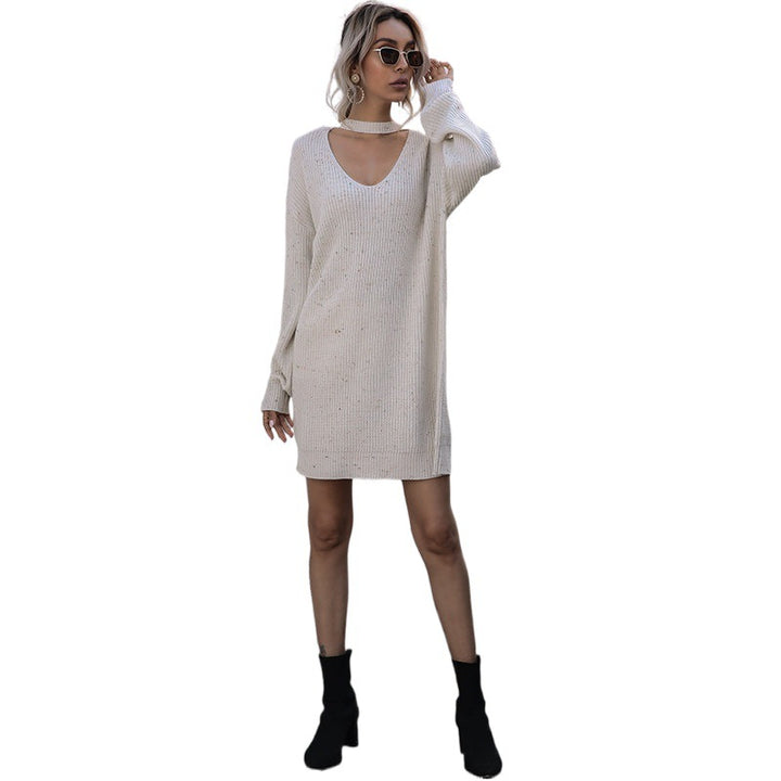 Damen Bequeme Strickkleid mit V-Ausschnitt und Choker Echo Archiv