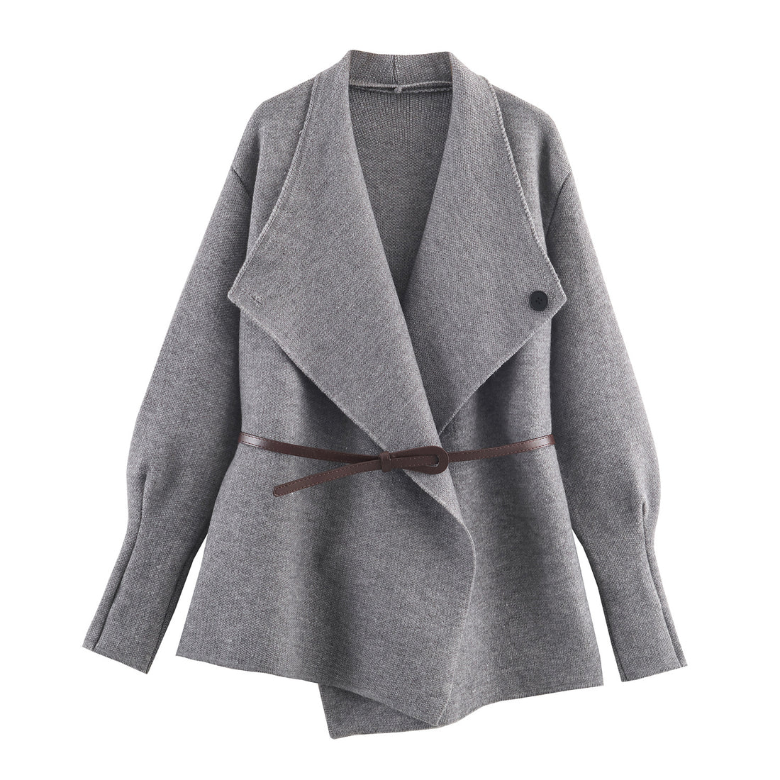 Damen Kurzgeschnittener Wollmix-Cardigan-Mantel mit weitem Schalkragen und schmalem Bindegürtel Echoarchiv