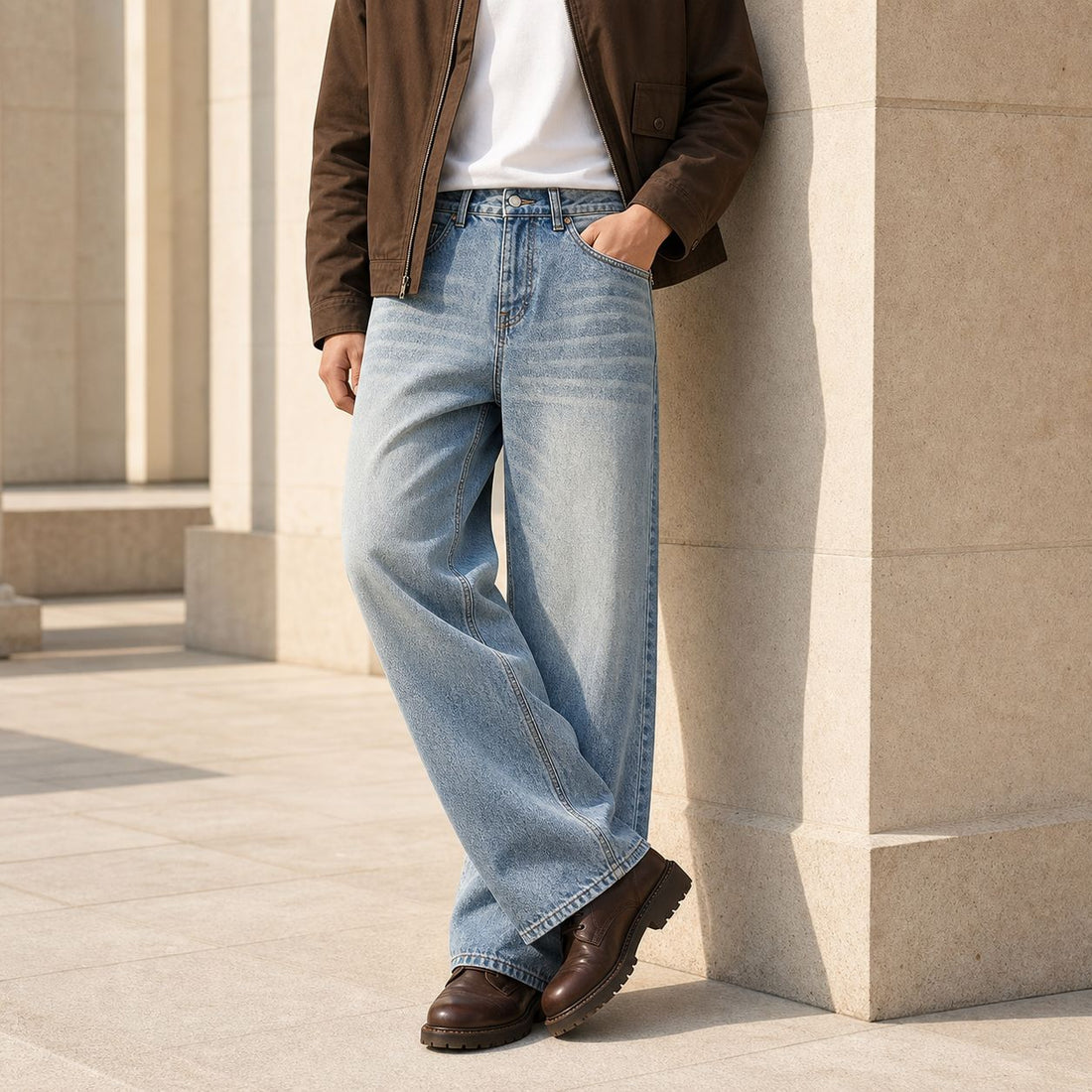 Damen High-Waist Weitbein-Jeans aus Denim mit Vintage-Waschung Echo Archiv
