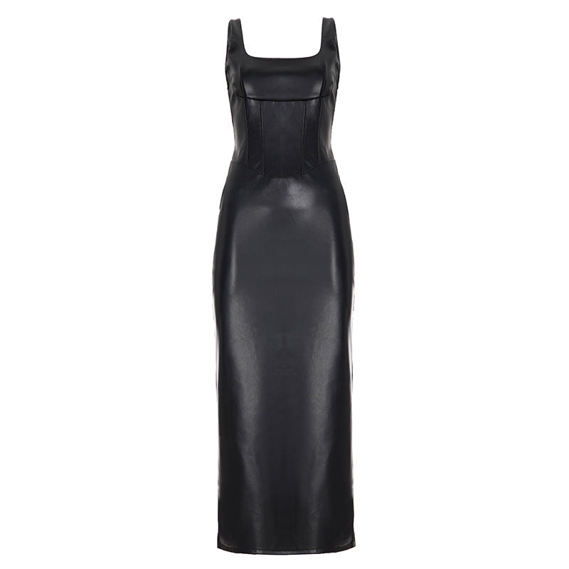 Damen Figurumspielendes Kunstlederkleid mit charmanten Trägern Echo Archiv