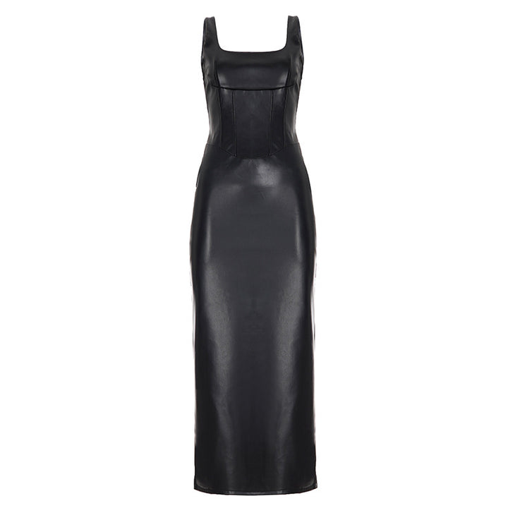 Damen Figurumspielendes Kunstlederkleid mit charmanten Trägern Echo Archiv