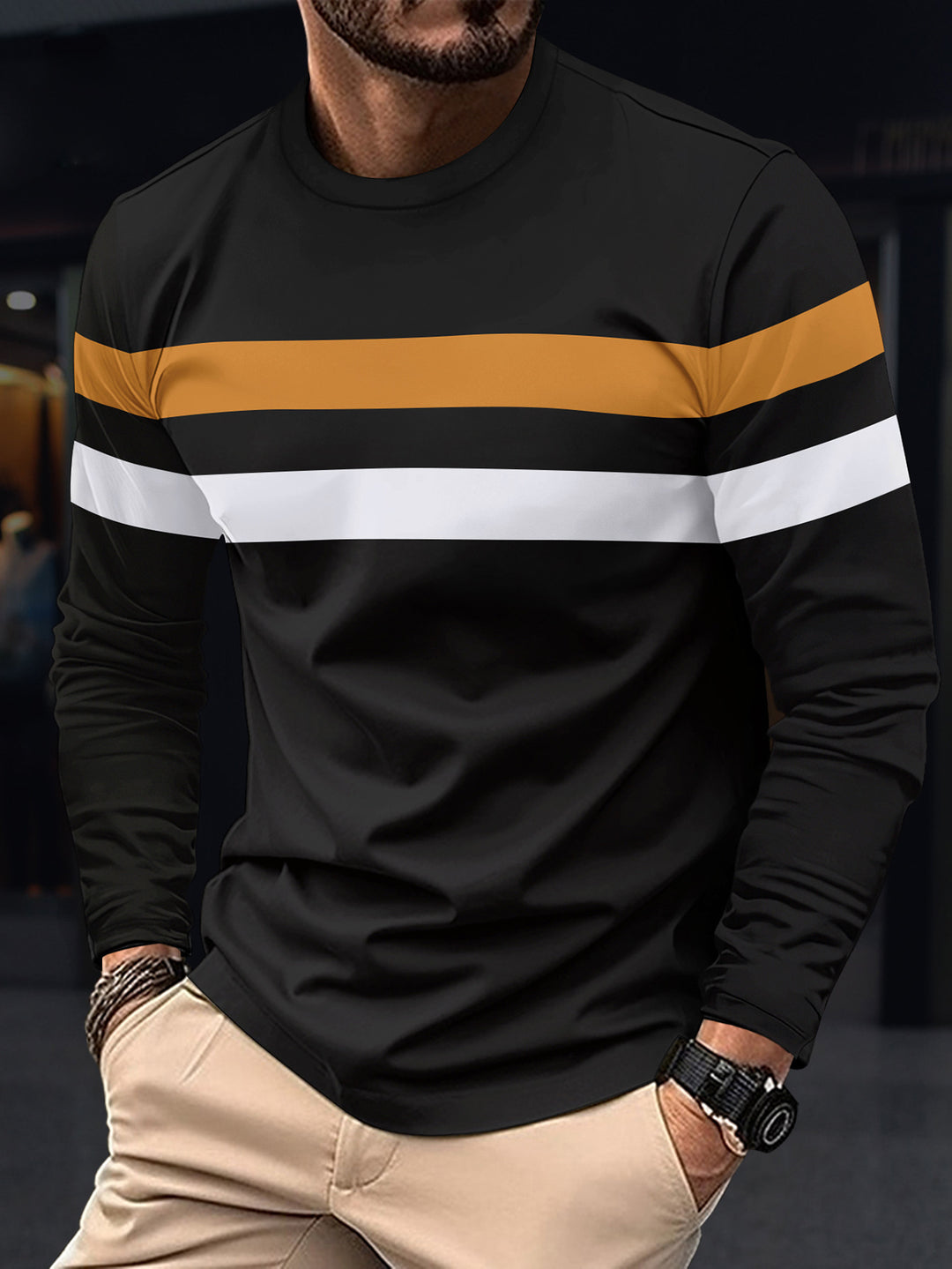 Herren modisches Langarmshirt mit sportlichen Streifen Echoarchiv