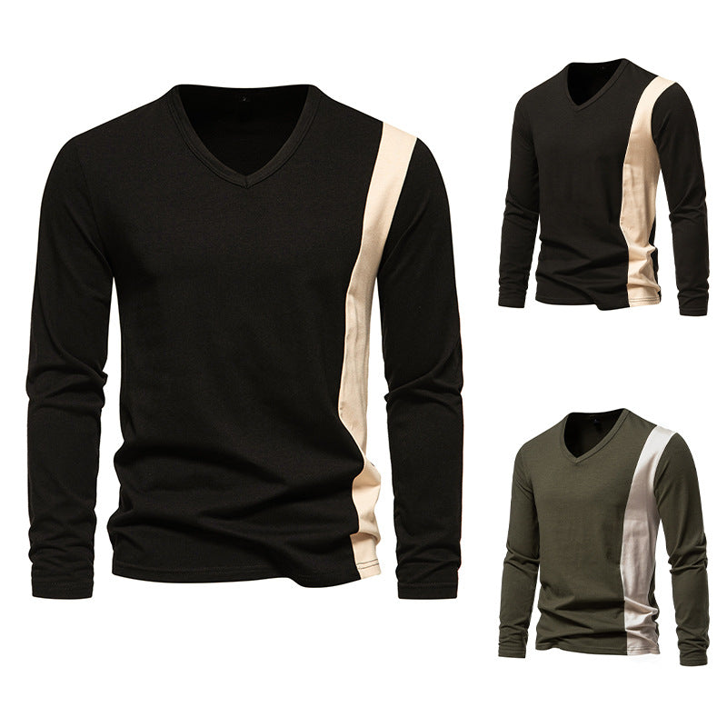 Herren Langarmshirt mit modernem V-Ausschnitt und kontrastierendem Design Echoarchiv