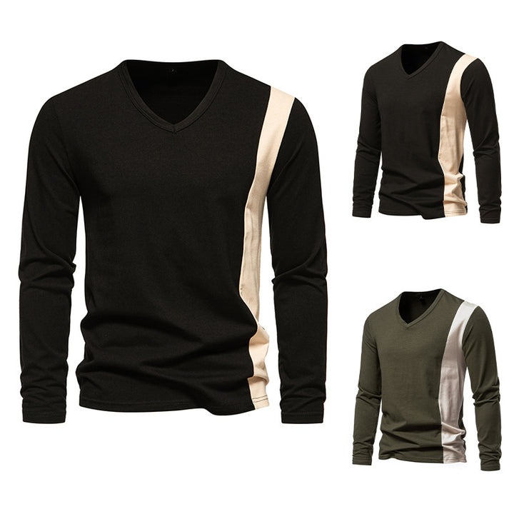 Herren Langarmshirt mit modernem V-Ausschnitt und kontrastierendem Design Echoarchiv
