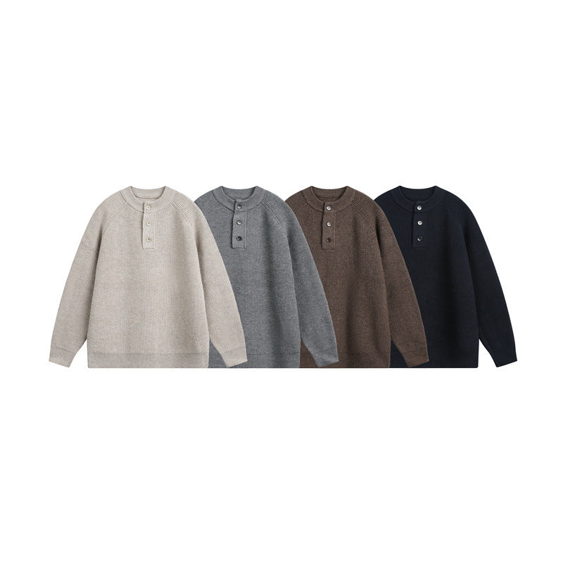Unisex Strick-Henleypullover mit halber Knopfleiste und Raglanärmeln Echoarchiv