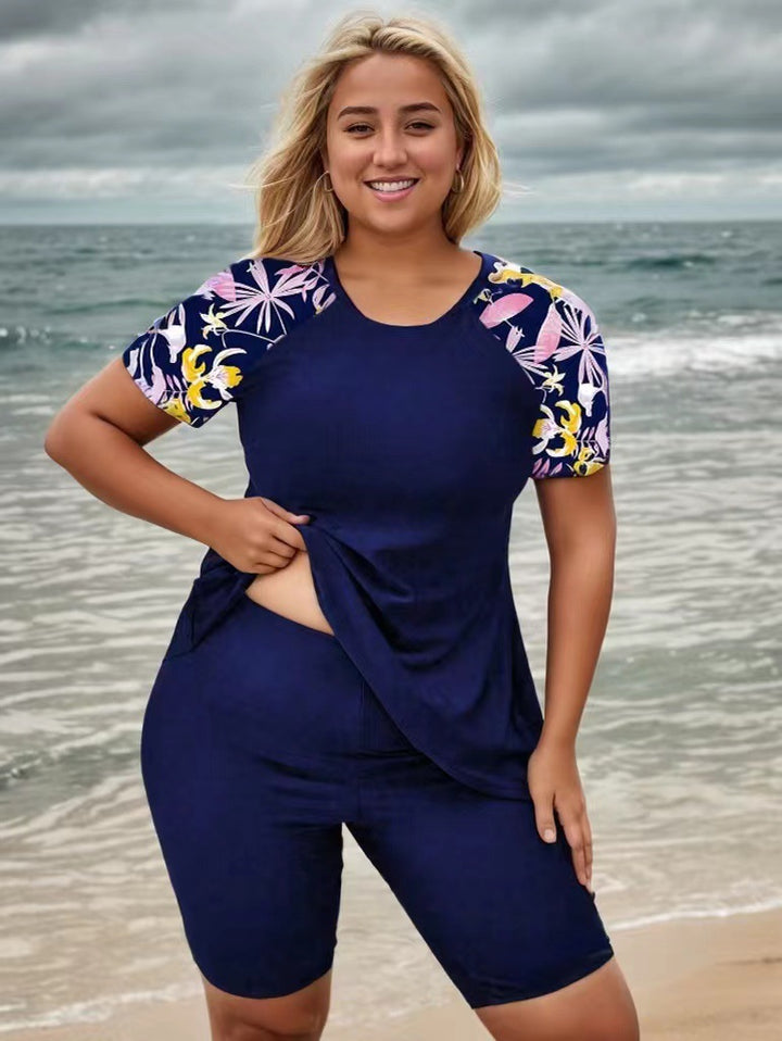 Damen Sportliches Kurzarm-Tops und Radlerhose Set Echo Archiv