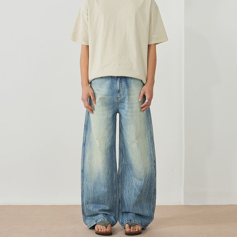 Herren Ultraweite Stonewashed Baggy-Jeans im bodenlangen Palazzoschnitt mit Used‑Effekt Echo Archiv