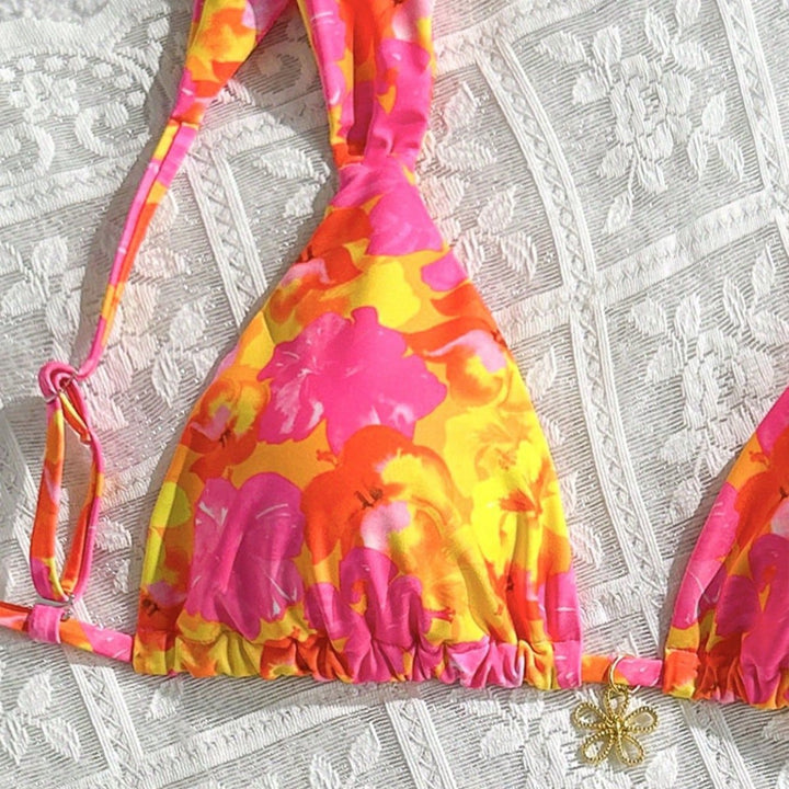 Damen Blütenmuster Triangel-Bikini mit verstellbaren Trägern Echo Archiv