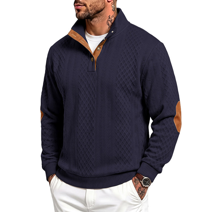 Herren Feinstrukturierter Troyer-Pullover mit Kragenbesatz und Ellbogen-Patches – Norvane