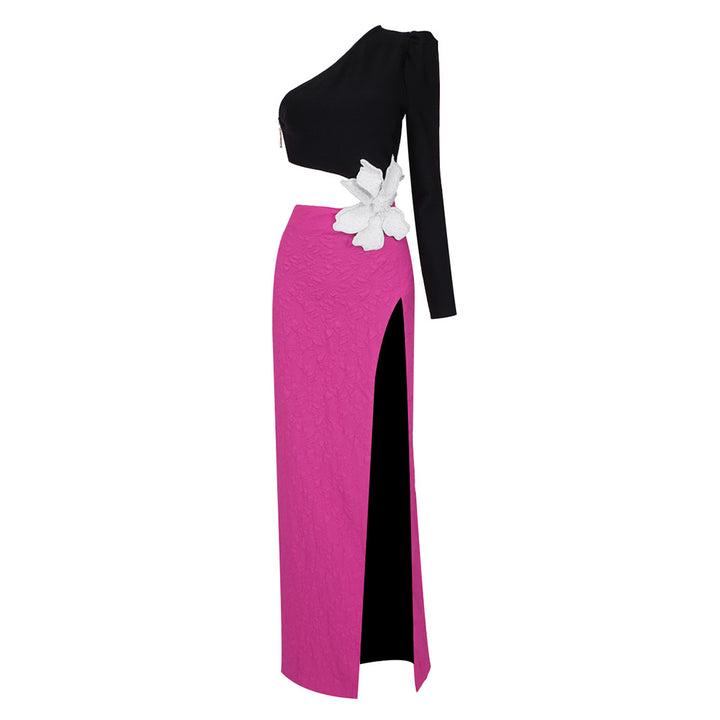 Damen Elegantes Kleid mit asymmetrischem Oberteil und floralem Akzent Echo Archiv