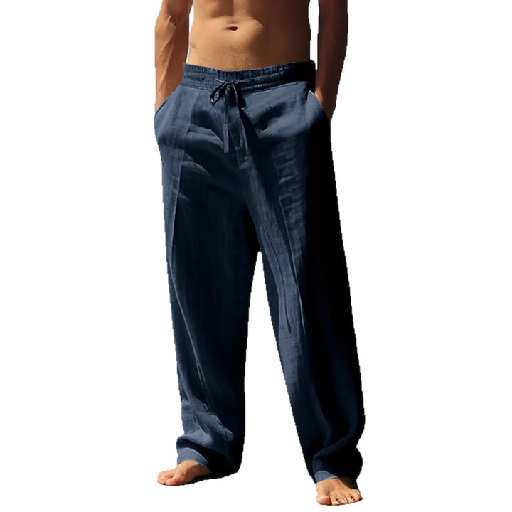 Herren lässige Leinen-Hose mit elastischem Bund und seitlichen Taschen Echoarchiv