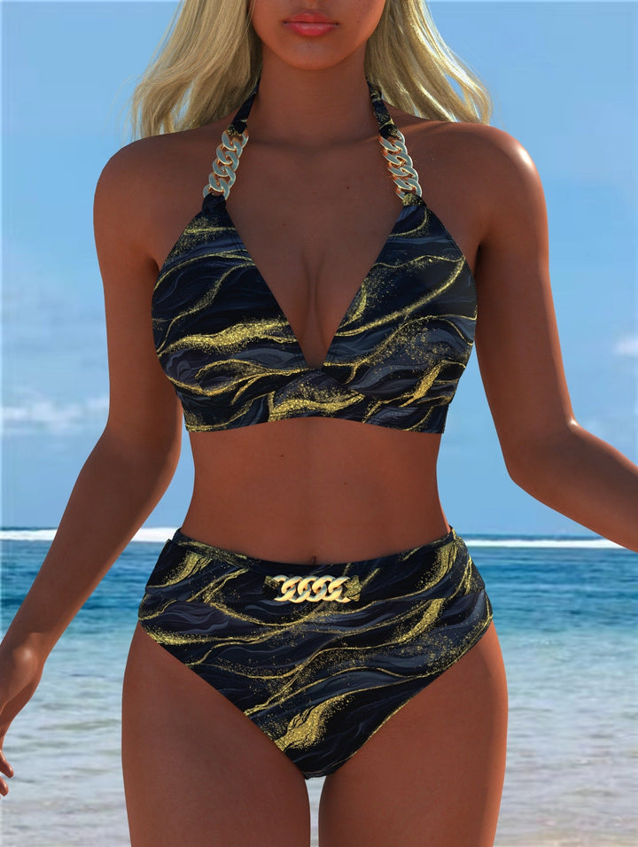Damen Bikini mit luxuriösem Marmormuster und edlen Details Echoarchiv