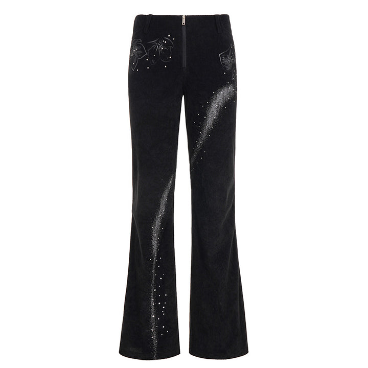 Damen nan ausgestellte Cordhose mit Glitzerstreifen und Blumenstickerei, hoher Bund Echo Archiv