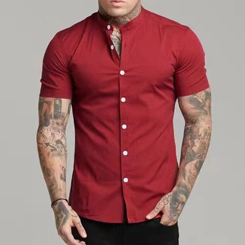 Herren Kurzarmhemd mit modernem Stehkragen und eleganten Knopfdetails Echoarchiv