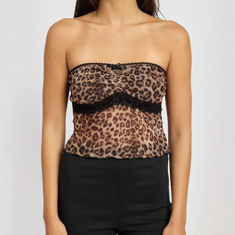 Damen Bandeau-Top mit trendigem Leopardenmuster und zarter Spitzenkante Echo Archiv