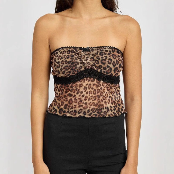 Damen Bandeau-Top mit trendigem Leopardenmuster und zarter Spitzenkante Echo Archiv