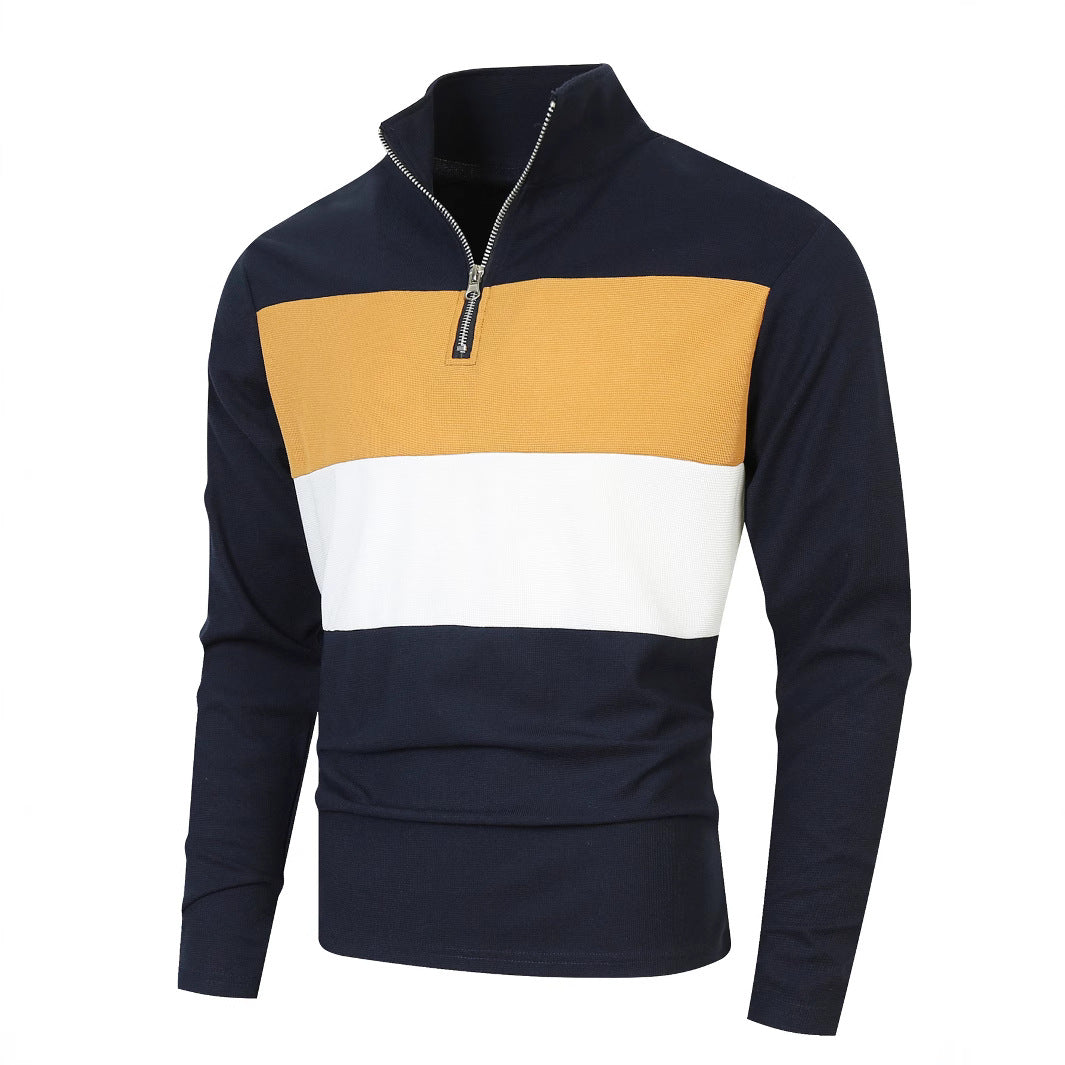 Herren sportliches Langarmshirt mit modernem Reißverschluss und Farbblockdesign Echoarchiv