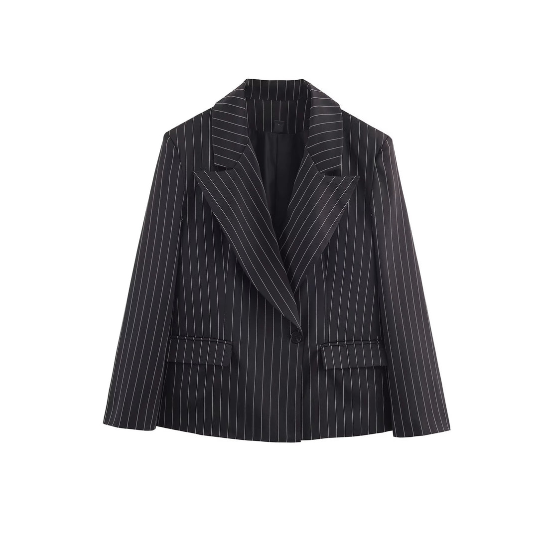 Damen Nadelstreifen-Blazer mit weitem Revers und Pattentaschen Echoarchiv