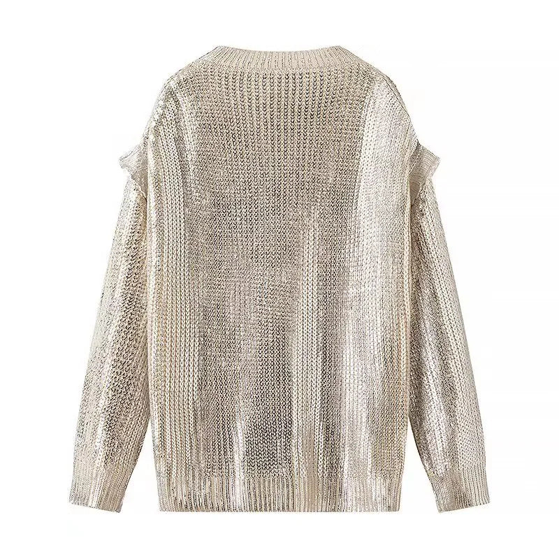 Damen nan leicht glänzender Grobstrick-Pullover mit Cut-Out-Schultern und Rundhalsausschnitt Echo Archiv