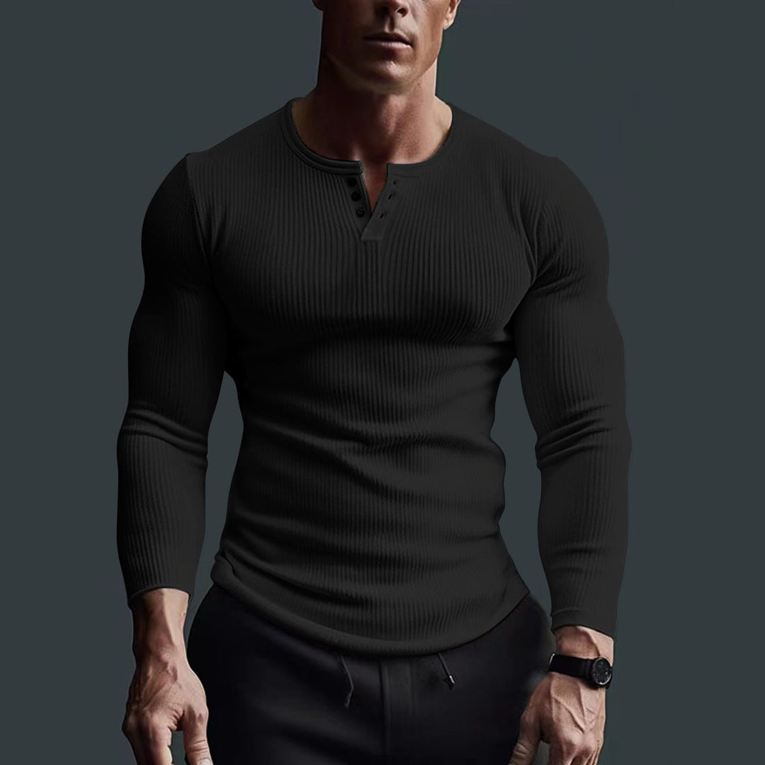Herren Langarm-Knopfshirt im modernen Rippdesign Echoarchiv