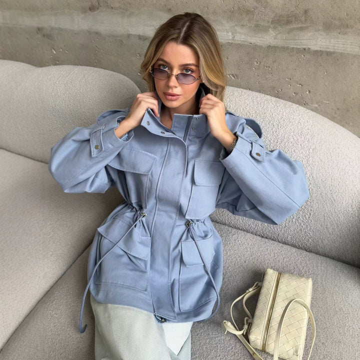 Damen Utility-Parka mit Tunnelzugtaillierung, Pattentaschen und Stehkragen Echo Archiv