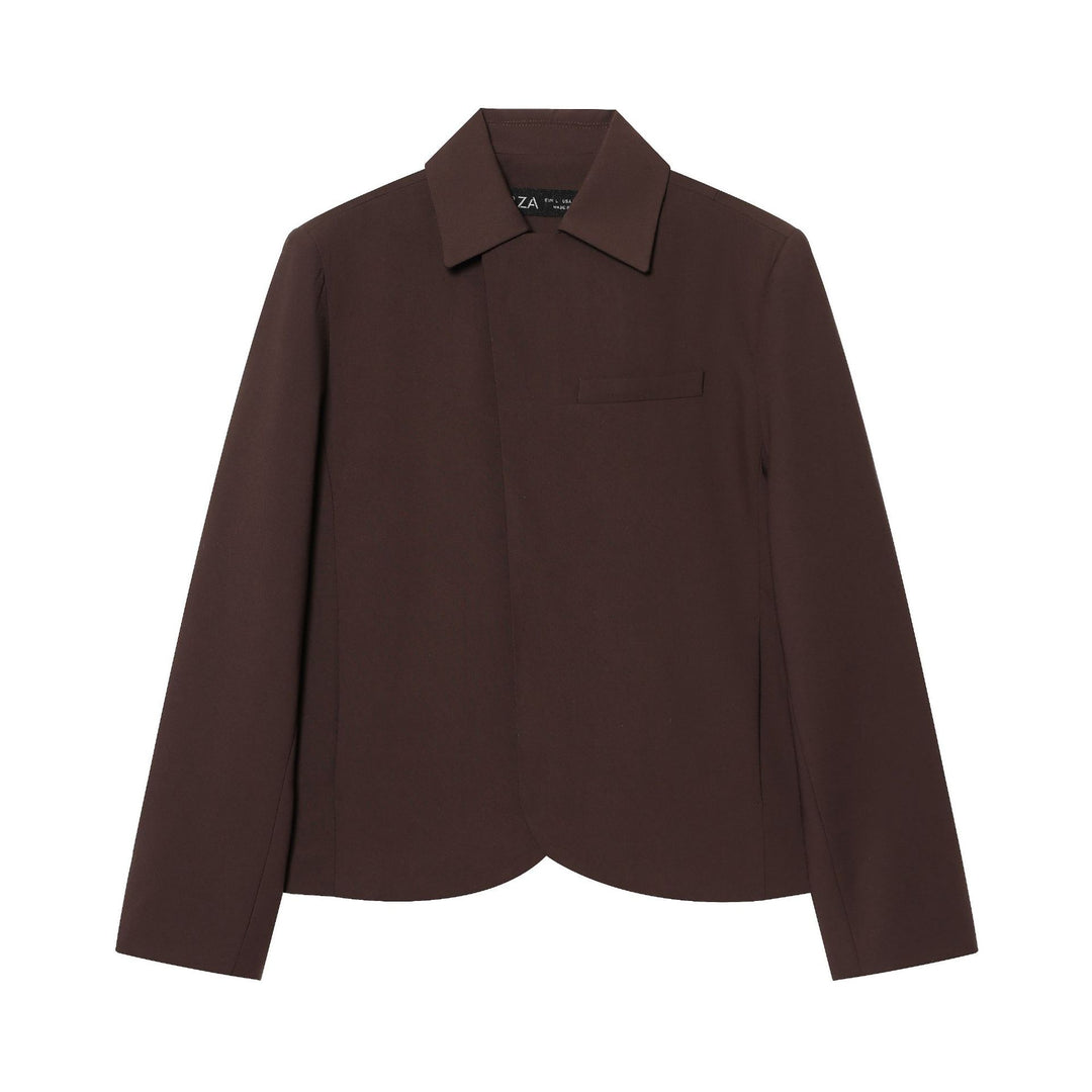 Damen Kurzer taillierter Blazer mit verdeckter Knopfleiste und geschwungenem Saum Echoarchiv