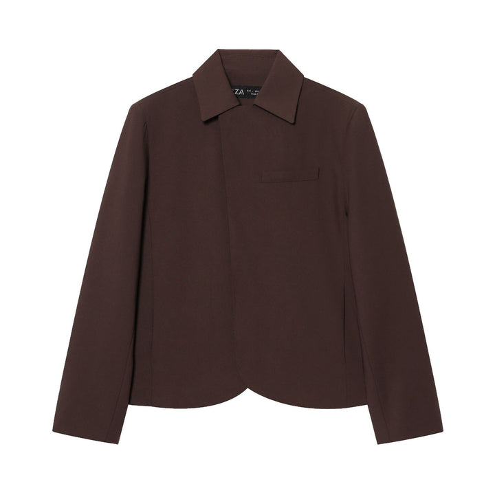 Damen Kurzer taillierter Blazer mit verdeckter Knopfleiste und geschwungenem Saum Echoarchiv