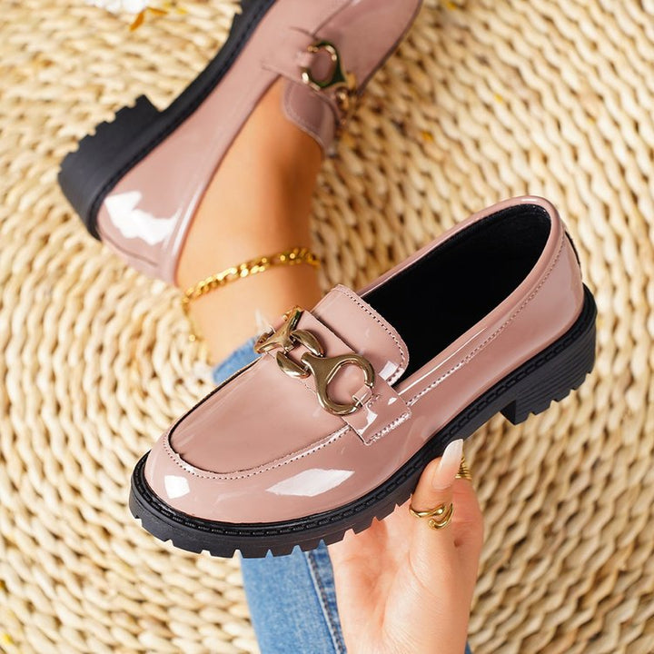 Damen nan elegante Lack-Plateau-Loafer mit dekorativer Schleife und profilierter Gummisohle Echo Archiv