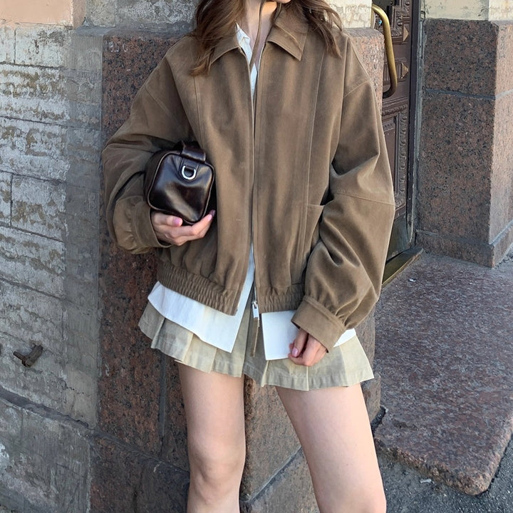 Damen Modische Kunstlederjacke mit Oversized Schnitt