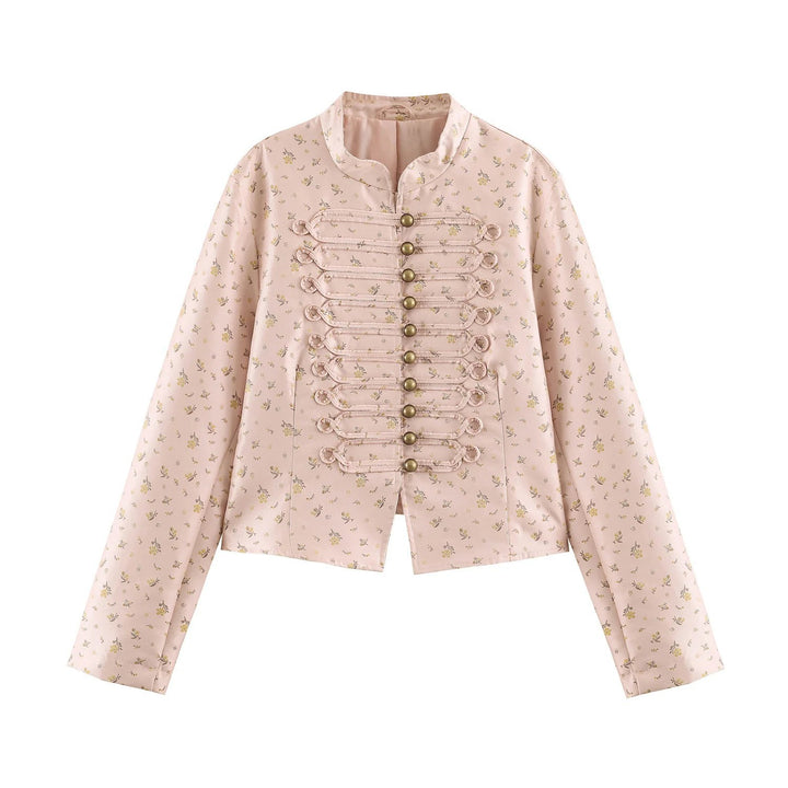 Damen Kurze Brokatoptik Militärblousonjacke mit Froschknopfleiste Echo Archiv