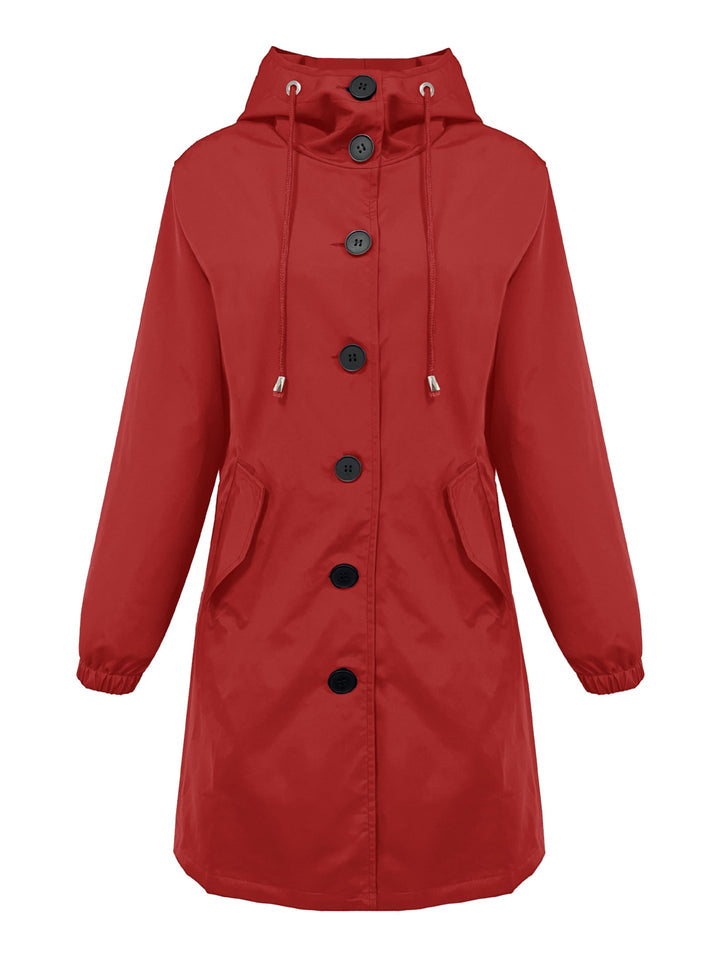 Damen nan leichter Regenparka mit Kapuze, überlanger Knopfleiste, Tunnelzug und aufgesetzten Taschen Echo Archiv