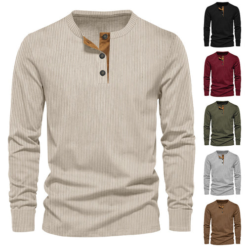 Herren nan geripptes Thermo-Henley mit Kontrast-Knopfleiste und Rippbündchen Echo Archiv